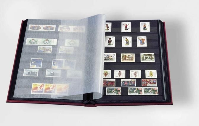 Leuchtturm LEDER insteekboeken A4 – 32 bladen 64 zwarte bladzijden - Filatelie & Numismatiek