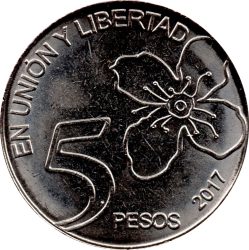 Argentína-2017-5 Peso-Rézbevonatú acél-UNC-Pénzérme