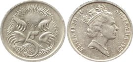 Ausztrália-1989-5 Cents-Réz-Nikkel-VF-Pénzérme