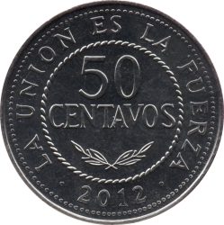 Bolívia-2012-50 Centavos-Rozsdamentes acél-UNC-Pénzérme