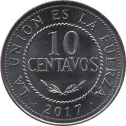 Bolívia-2017-10 Centavos-Acél-UNC-Pénzérme