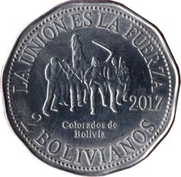 Bolívia-2017-2 Bolivianos-Rozsdamentes acél-UNC-Pénzérme