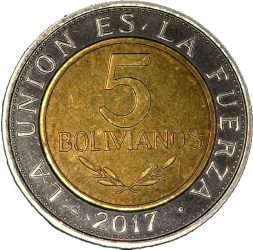 Bolívia-2017-5 Bolivianos-Bimetál-UNC-Pénzérme