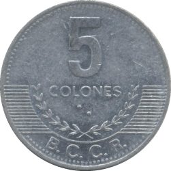 Costa Rica-2016-5 Colones-Alumínium-UNC-Pénzérme