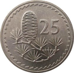 Ciprus-1977-25 Mils-Réz-Nikkel-UNC-Pénzérme