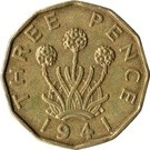 Nagy-Britannia-1937-1948-3 Pence-Nikkel-Sárgaréz-VF-Pénzérme
