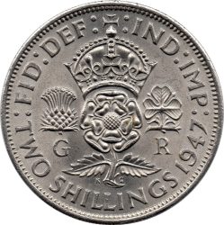 Nagy-Britannia-1947-1948-2 Shilling-Réz-Nikkel-VF-Pénzérme