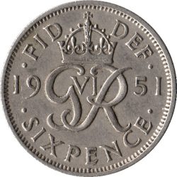 Nagy-Britannia-1949-1952-6 Pence-Réz-Nikkel-VF-Pénzérme