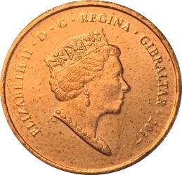 Gibraltár-2017-1 Penny-Bronz bevonatú acél-UNC-Pénzérme