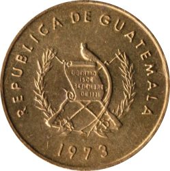 Guatemala-1973-1 Centavo-Sárgaréz-VF-Pénzérme