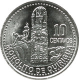 Guatemala-1976-2009-10 Centavos-Nikkel-Sárgaréz-VF-Pénzérme