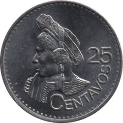 Guatemala-2016-25 Centavos-Rozsdamentes acél-UNC-Pénzérme