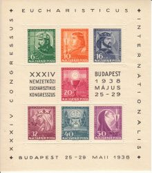 Magyarország-1938 blokk-Eucharisztikus-UNC-Bélyegek