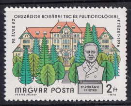 22.Magyarország-1976-75 éves az Országos Korányi TBC és Pulmonológiai Intézet-UNC-Bélyeg