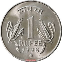 India-2001-1 Rúpia-Rozsdamentes acél-UNC-Pénzérme