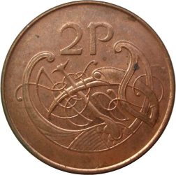 Írország-1988-2000-2 Penny-Rézbevonatú acél-VF-Pénzérme