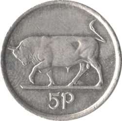 Írország-1992-2000-5 Penny-Réz-nikkel-VF-Pénzérme