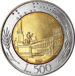 Olaszország-1983-500 Líra-Bimetál-UNC-Pénzérme