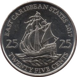 Kelet Karibi Államok-2010-25 Cent-Nikkelezett acél-UNC-Pénzérme