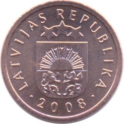 Lettország-2008-1 Santimu-Rézzel borított acél-UNC-Pénzérme