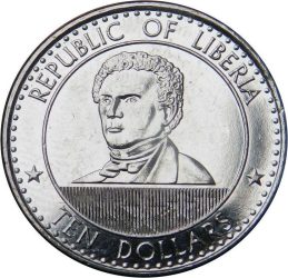 Libéria-2022-10 Dollár-Nikkelezett acél-UNC-Pénzérme