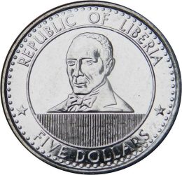Libéria-2022-5 Dollár-Nikkelezett acél-UNC-Pénzérme