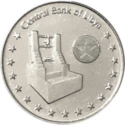 Líbia-2014-50 Dirham-Réz-nikkel bevonatú acél-UNC-Pénzérme