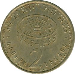 Makedónia-1995-2 Dénár-Sárgaréz-UNC-Pénzérme FAO
