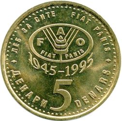 Makedónia-1995-5 Dénár-Sárgaréz-UNC-Pénzérme FAO