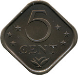 Holland Antillák-1971-1985-5 Cents-Réz-Nikkel-VF-Pénzérme