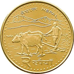 Nepál-2009-2 Rupee-Sárgaréz bevonatú acél-UNC-Pénzérme