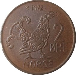 Norvégia-1971-2 Ore-Bronz-UNC-Pénzérme