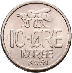 Norvégia-1973-10 Ore-Réz-Nikkel-UNC-Pénzérme