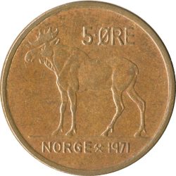 Norvégia-1973-5 Ore-Bronz-UNC-Pénzérme