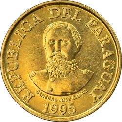Paraguay-2005-100 Guaranies-Sárgaréz bevonatú acél-UNC-Pénzérme