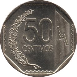 Peru-2018-50 Centimo-Nikkel-réz-UNC-Pénzérme