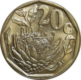Dél-Afrika-1990-1995-20 Cent-Bronz-Acél-VF-Pénzérme