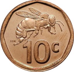 Dél-Afrika-2023-10 Cents-Rézbevonatú acél-UNC-Pénzérme