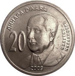 Szerbia-2009-20 Dinár-Nikkel-réz-UNC-Pénzérme