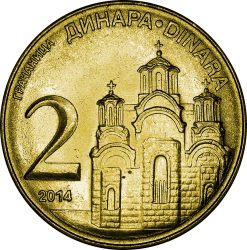 Szerbia-2014-2 Dinár-Bevonatos acél-UNC-Pénzérme