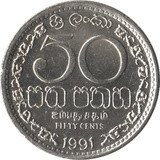 Sri Lanka-1972-1994-50 Cens-Réz-Nikkel-VF-Pénzérme