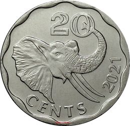 Szwáziföld-2021-20 Cent-Rozsdamentes acél-UNC-Pénzérme