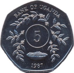 Uganda-1987-5 Shiling-Nikkelezett acél-XF-Pénzérme