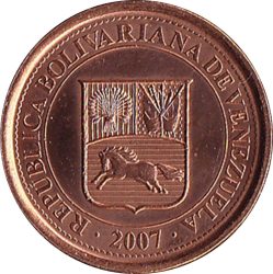 Venezuela-2007-1 Centimo-Rézbevonatú acél-UNC-Pénzérme