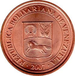 Venezuela-2007-5 Centimo-Rézbevonatú acél-UNC-Pénzérme